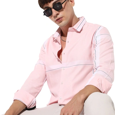 Campus Sutra Pastel Striped Shirt In Pink