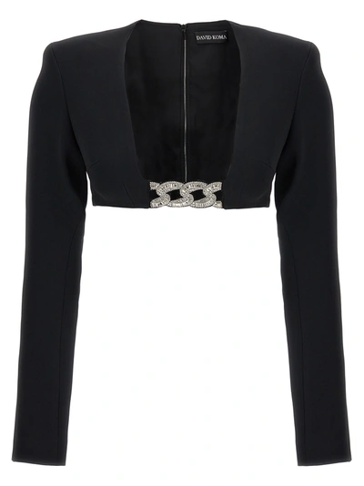 DAVID KOMA 3D CRYSTSAL CHAIN AND SQUARE NECK TOPS BLACK