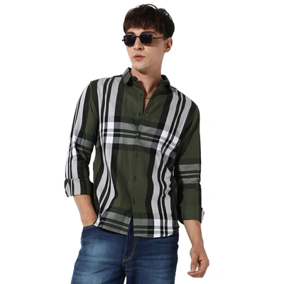 Campus Sutra Button-up Shirt In Green
