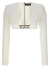 DAVID KOMA 3D CRYSTSAL CHAIN AND SQUARE NECK TOPS WHITE