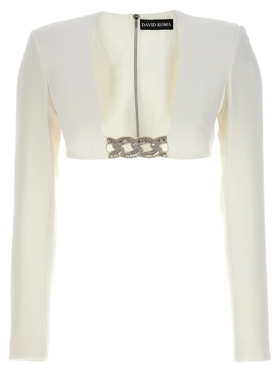 David Koma Crystal-embellished Cropped Jacket In White