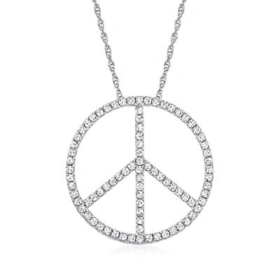 Ross-simons Diamond Peace Sign Pendant Necklace In Sterling Silver