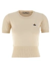 Vivienne Westwood 'bea' Cream White Cropped T-shirt With Orb Embroidery