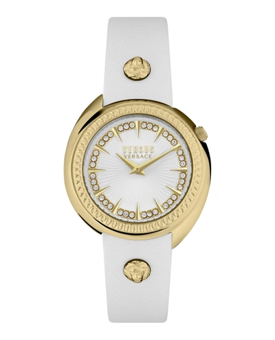 Versus Women's Tortona Crystal 2 Hand Quartz White Genuine Leather Watch, 38mm In Gold