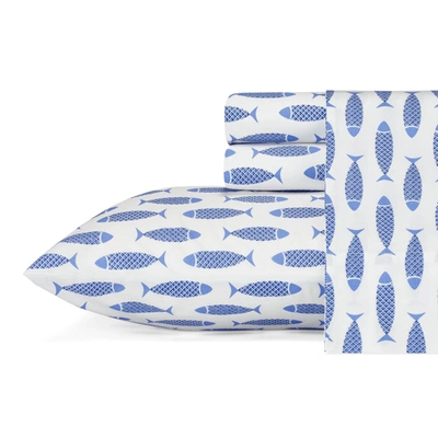 Nautica Woodblock Fish Blue Sheet Set