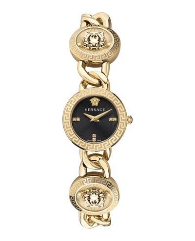 Versace Women's Stud Icon Ion-plated Goldtone & Diamond Chain-link Watch In Multi