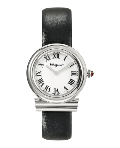 Ferragamo Gancini Leather Watch In Silver