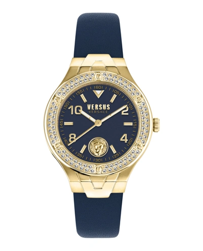 Versus Vittoria Crystal Leather Watch In Blue