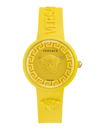 Versace Women's Swiss Medusa Pop Yellow Silicone Strap Watch 39mm In Gold Tone / Yellow