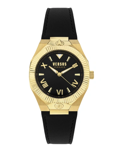 Versus Women's Three-hand Quartz Echo Park Black Leather Strap 36mm In Gold