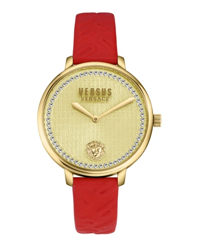 Versus Women's Two-hand Quartz La Villette Red Genuine Leather Strap 36mm In Gold