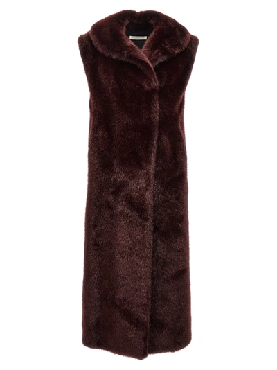 Philosophy Extra Long Faux Fur Vest Gilet Red