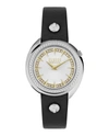 Versus Women's Tortona Crystal 2 Hand Quartz Black Genuine Leather Watch, 38mm In Silver