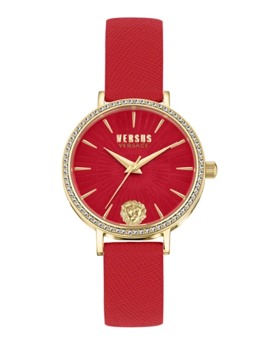 Versus Women's Mar Vista Red Leather Strap Watch 34mm In Gold