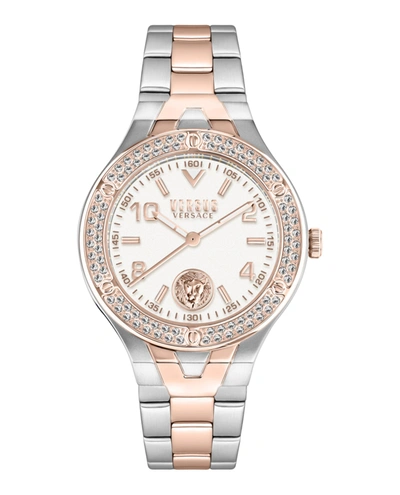 Versus Vittoria Crystal Bracelet Watch In White/rose Gold