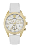 Versace 40mm Greca Chrono Watch With Leather Strap In Gold