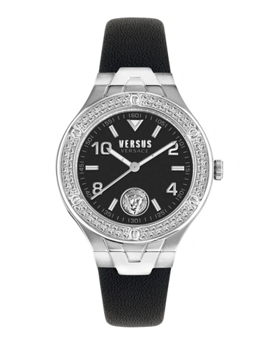 Versus Vittoria Crystal Leather Watch In Black