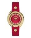 Versus Women's Tortona Crystal 2 Hand Quartz Red Genuine Leather Watch, 38mm In Ion Plating Yellow Gold