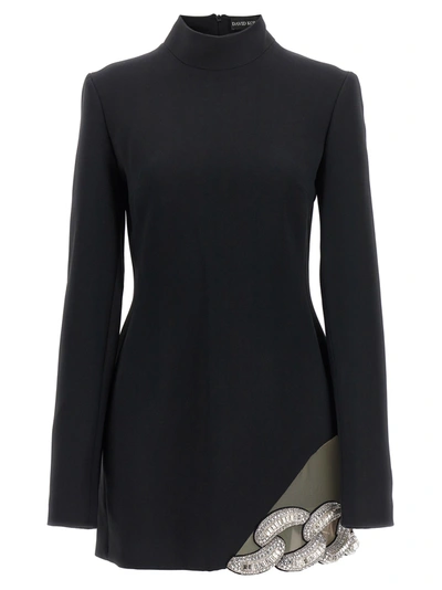 David Koma Crystal-embellished Mesh-trimmed Stretch-cady Mini Dress In Black