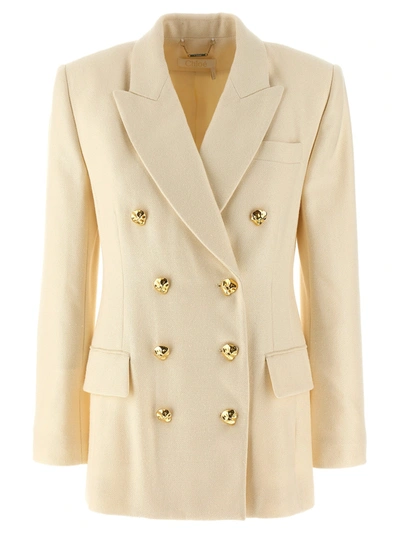 Chloé Double-breasted Blazer With Gold-tone Buttons In White