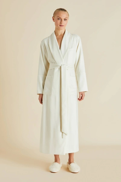 Olivia Von Halle Logan Aspen Ivory Cashmere Robe In White