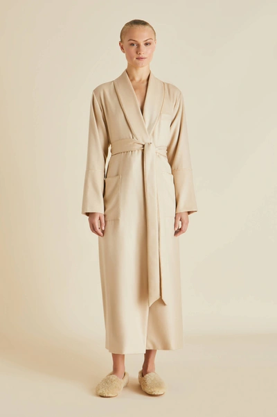 Olivia Von Halle Logan Muscat Beige Cashmere Robe