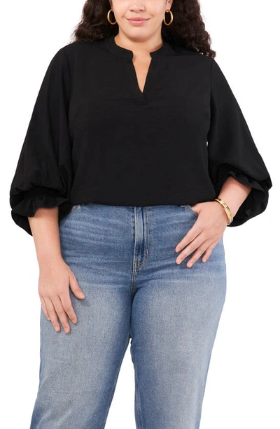 Vince Camuto Split Neck Ruffle Cuff Blouse In Rich Black