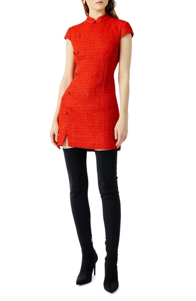 Sau Lee Natasha Bow-embellished Tweed Mini Dress In Red