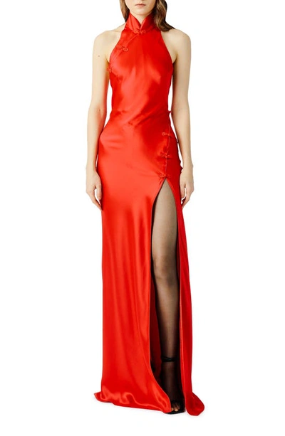 Sau Lee Michelle Open Back Gown In Red