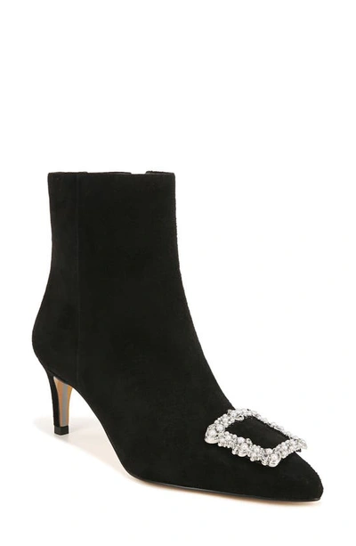 Sam Edelman Ulissa Luster Imitation Pearl Pointed Toe Bootie In Black Suede