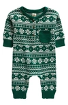 Tucker + Tate Babies' Jacquard Cotton Sweater Romper In Green Evergreen Briar Fairisle