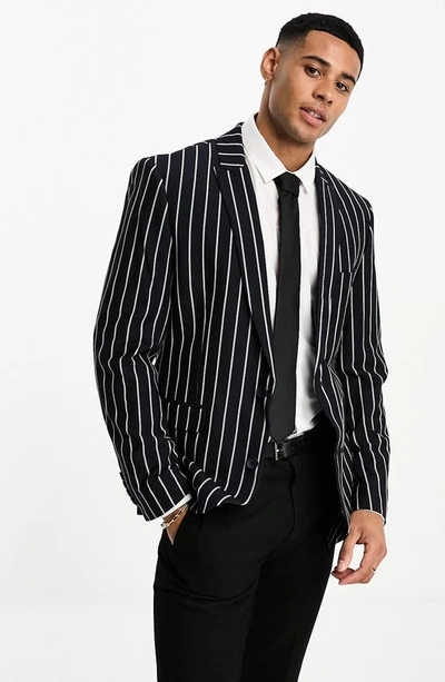 Asos Design Skinny Blazer In Navy Stripe