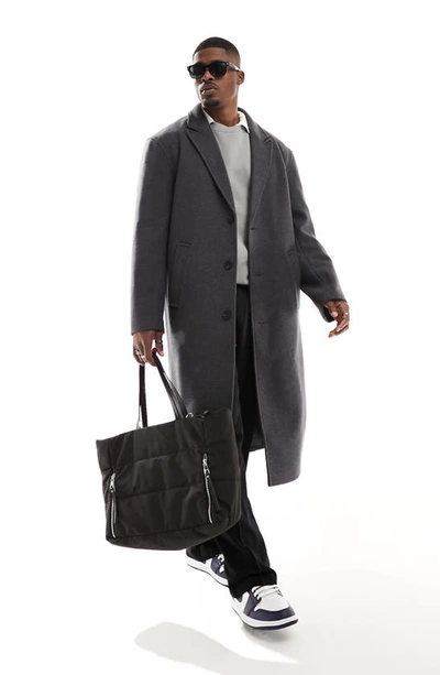 Asos Design Relaxed Fit Overcoat In Grey