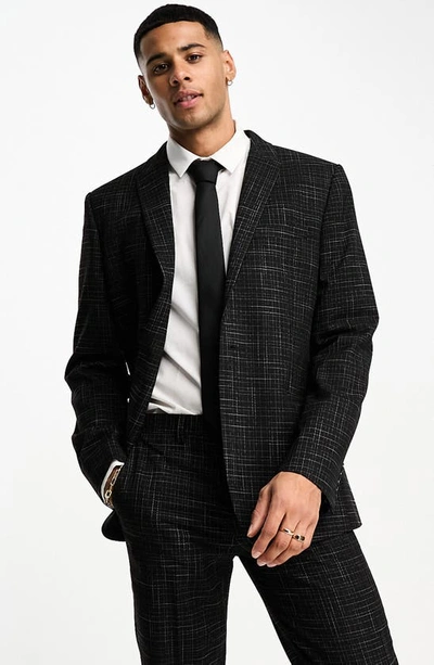 Asos Design Slim Suit Jacket In Crosshatch In Black