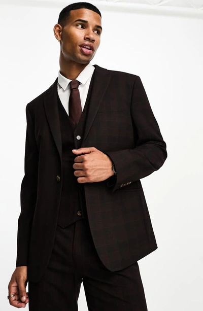Asos Design Slim Fit Suit Jacket In Burgundy