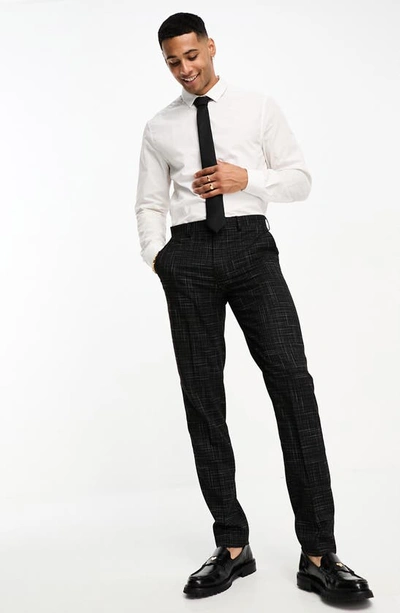 Asos Design Slim Fit Crosshatch Suit Trousers In Black