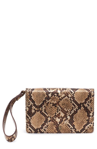 Hobo Jill Leather Wristlet In Golden Snake Print