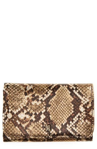 Hobo Jill Leather Trifold Wallet In Golden Snake