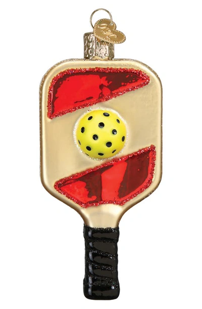 Old World Christmas Pickleball Paddle Glass Ornament In Red/ Tan/ Yellow