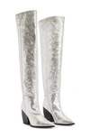 Allsaints Reina Metallic Leather Boots In Silver