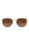 Ray Ban Hexagonal Flat Lenses Sunglasses Gold Frame Brown Lenses 51-21