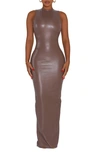 Naked Wardrobe All Faux Love Faux Leather Maxi Dress In Taupe