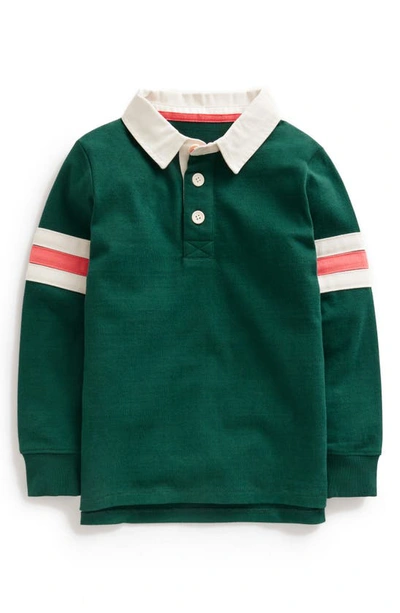 Mini Boden Kids' Number Applique Long Sleeve Rugbyt Shirt In Deep Green