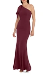 Dress The Population Georgina One-shoulder Crepe Gown In Oxblood