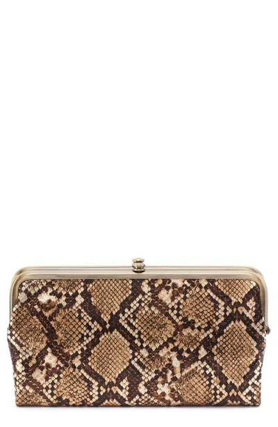 Hobo Lauren Leather Double Frame Clutch In Golden Snake