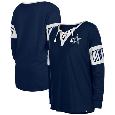 New Era Navy Dallas Cowboys Lace-up Notch Neck Long Sleeve T-shirt