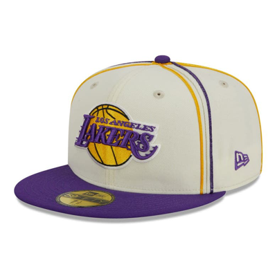 New Era Men's  Cream, Purple Los Angeles Lakers Piping 2-tone 59fifty Fitted Hat In Cream,purple