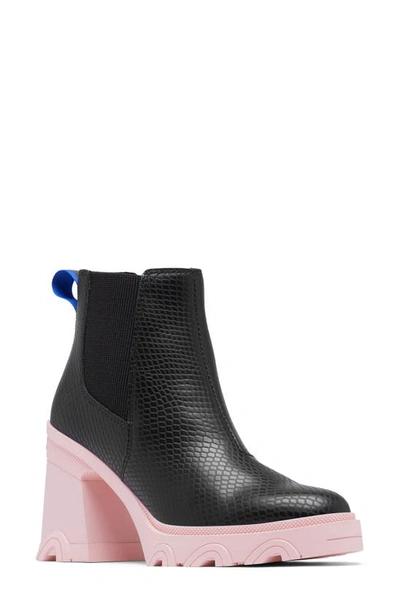 Sorel Brex™ Waterproof Platform Block Heel Chelsea Boot In Black/ Vintage Pink