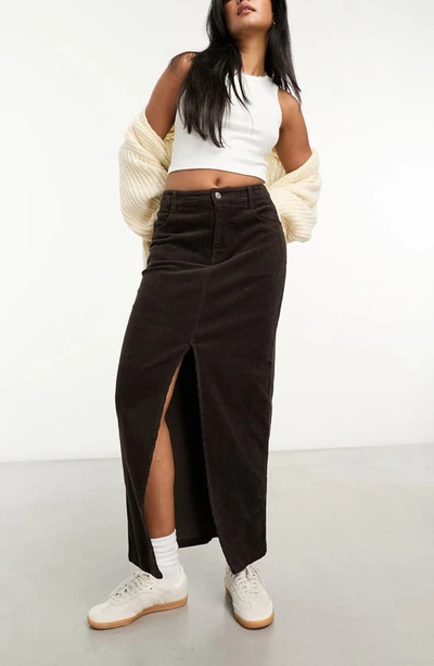 Asos Design Corduroy Maxi Skirt In Brown