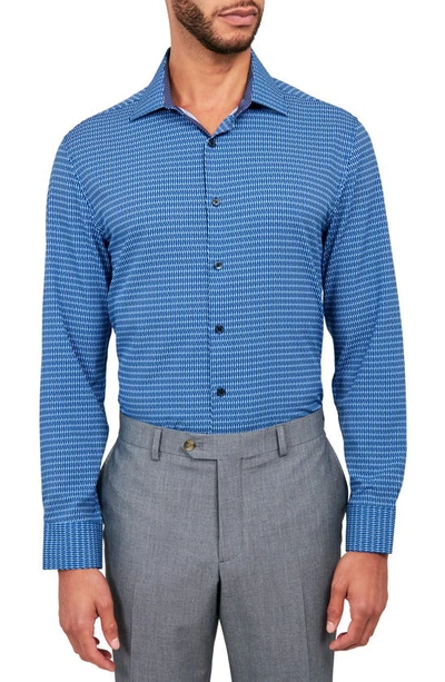 Wrk Line Geo Print Stretch Performance Dress Shirt In Navy